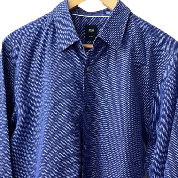 Blue Hugo Boss Men's Geometric-Print Cotton Shirt - Picture 6 of 14